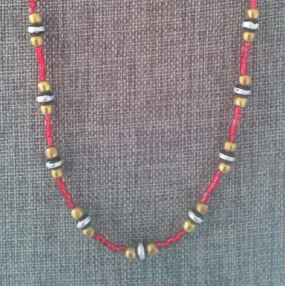 Gold / Red Beaded Necklace